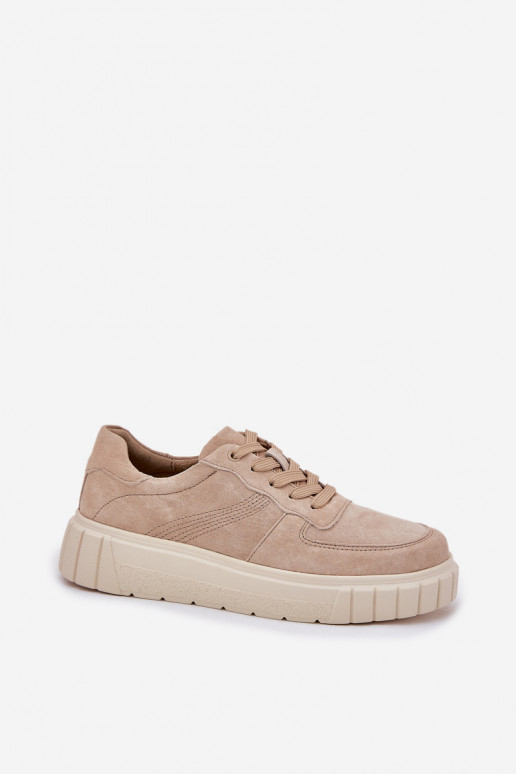 Moteriški zomšiniai sneakers modelio batai su platforma, smėlio spalvos Rilena