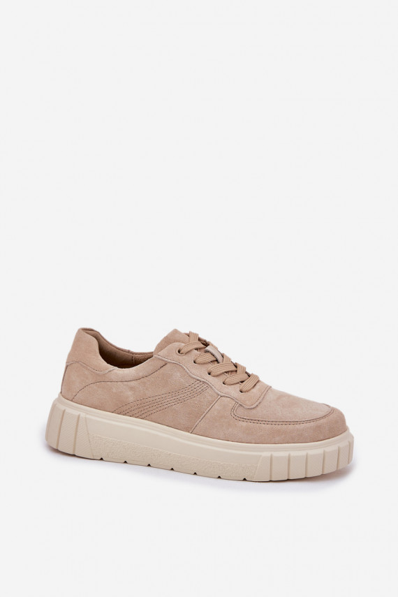 Moteriški zomšiniai sneakers modelio batai su platforma, smėlio spalvos Rilena