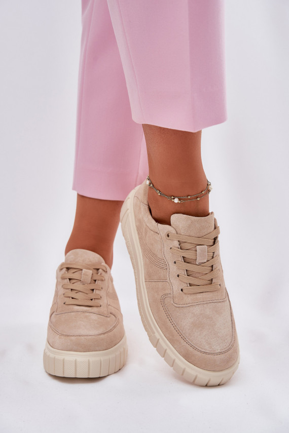 Moteriški zomšiniai sneakers modelio batai su platforma, smėlio spalvos Rilena