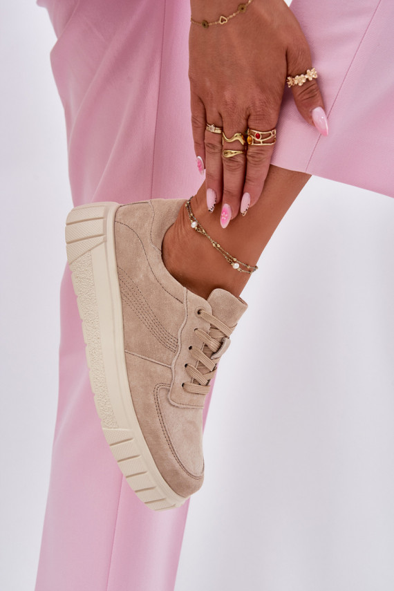 Moteriški zomšiniai sneakers modelio batai su platforma, smėlio spalvos Rilena