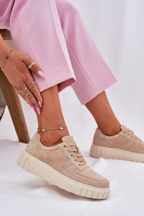 Moteriški zomšiniai sneakers modelio batai su platforma, smėlio spalvos Rilena