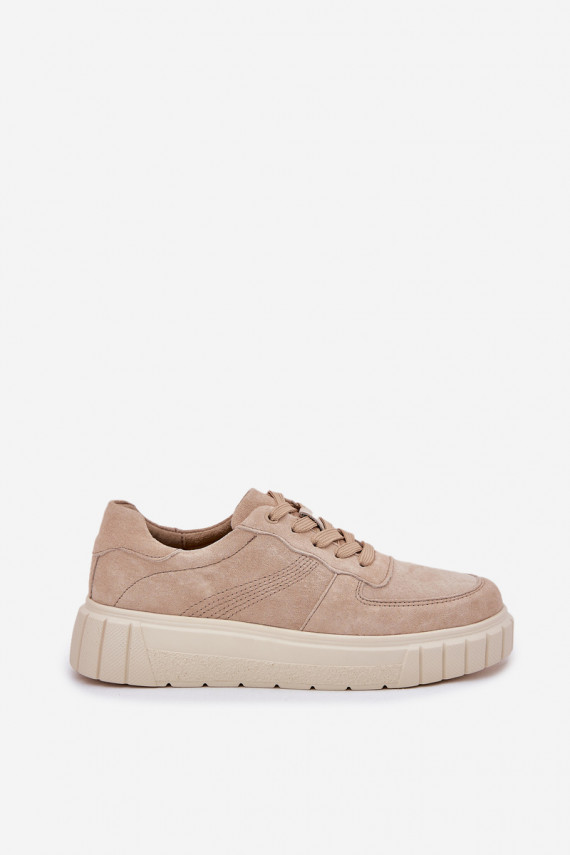 Moteriški zomšiniai sneakers modelio batai su platforma, smėlio spalvos Rilena