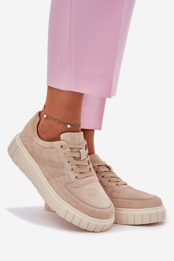 Moteriški zomšiniai sneakers modelio batai su platforma, smėlio spalvos Rilena