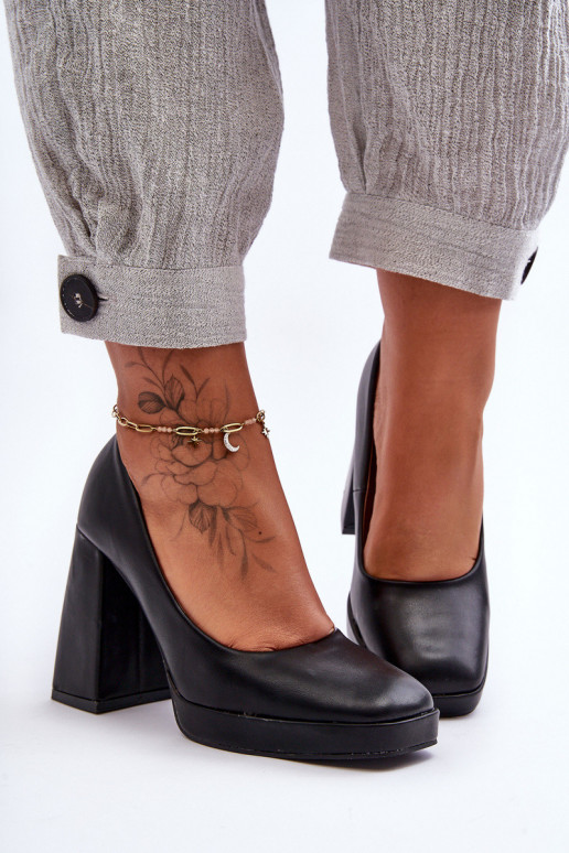 Bateliai su plačiu kulnu juodos...