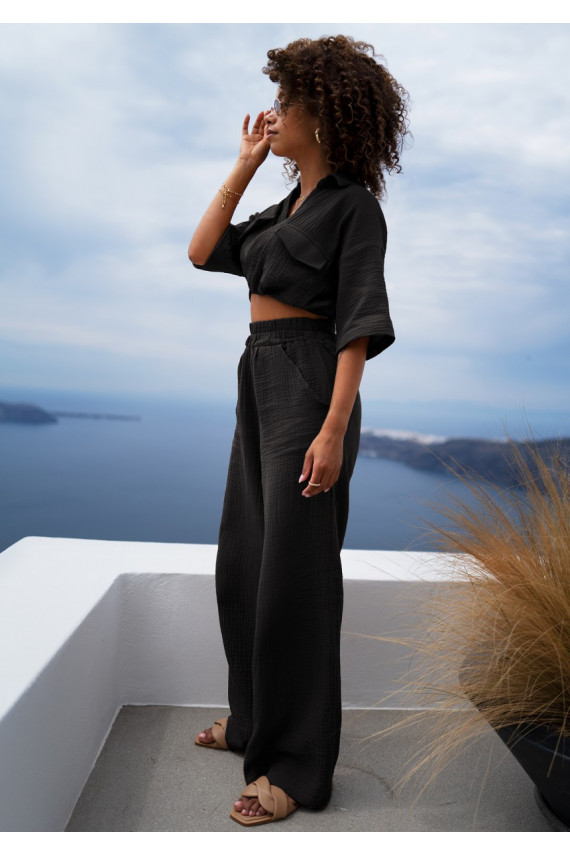 Thera - platėjančios kelnės juodos spalvos