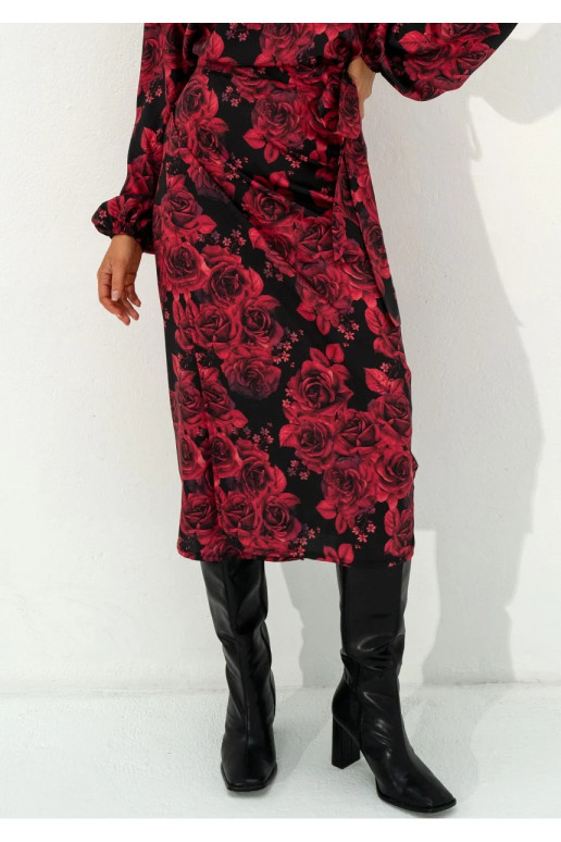 Kinsley - bordo spalvos margas sijonas