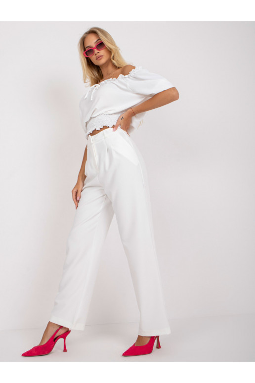 Baltos plačios kelnės RUE PARIS