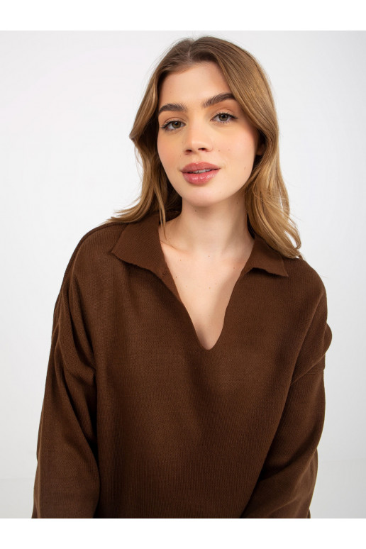 Tamsiai rudas oversize megztinis su...