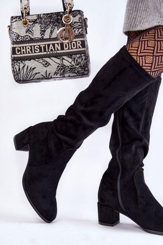 Klasikinio modelio iš eko zomšosowe ilgaauliai batai Sergio Leone KZ205 juodos spalvos
