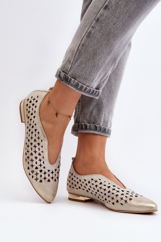 Zazoo 2883 Ažūrinės balerinos Pagaminta iš natūralios odos aukso spalvos