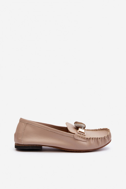 Oda moteriški mokasinai su ornamentais Laura Messi 2761 smėlio spalvos