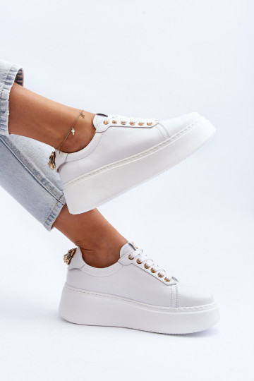 Moteriškos Oda Sneakers modelio batai su platforma CheBello 4367 baltos spalvos 2
