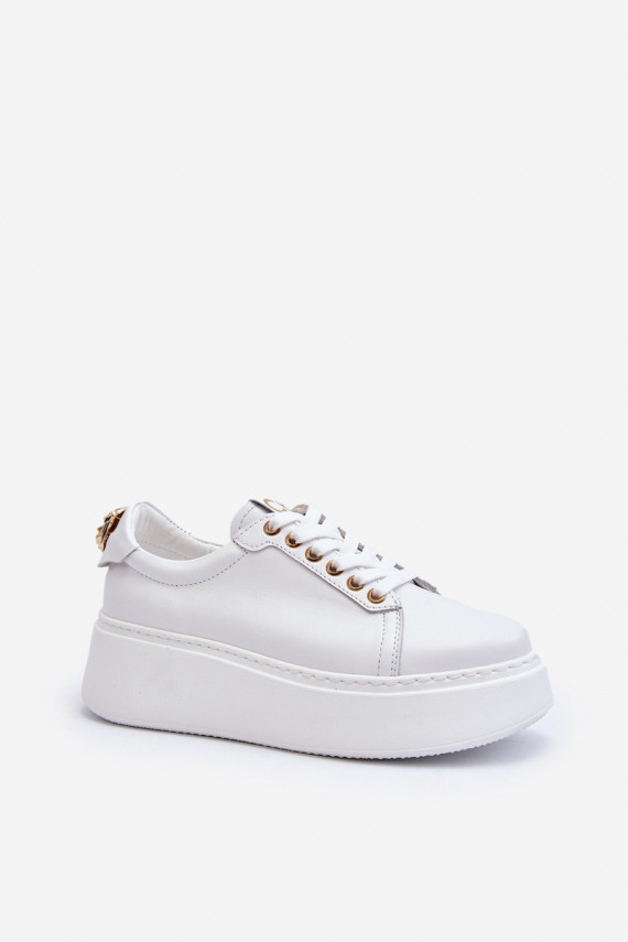 Moteriškos Oda Sneakers modelio batai su platforma CheBello 4367 baltos spalvos