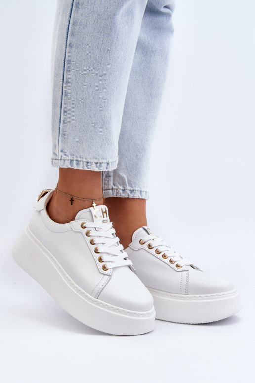 Moteriškos Oda Sneakers modelio batai su platforma CheBello 4367 baltos spalvos