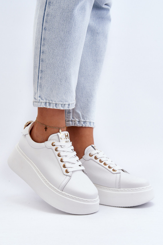 Moteriškos Oda Sneakers modelio batai su platforma CheBello 4367 baltos spalvos