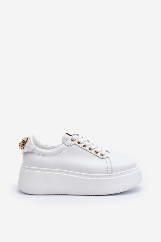 Moteriškos Oda Sneakers modelio batai su platforma CheBello 4367 baltos spalvos