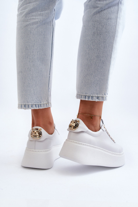 Moteriškos Oda Sneakers modelio batai su platforma CheBello 4367 baltos spalvos