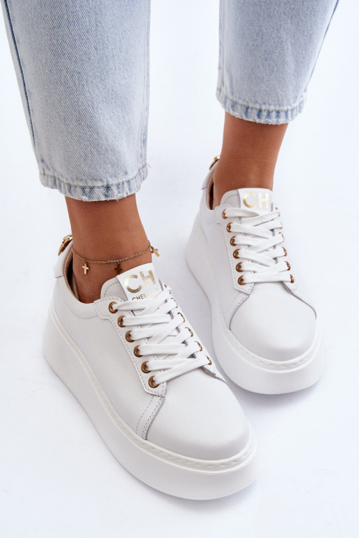 Moteriškos Oda Sneakers modelio batai su platforma CheBello 4367 baltos spalvos