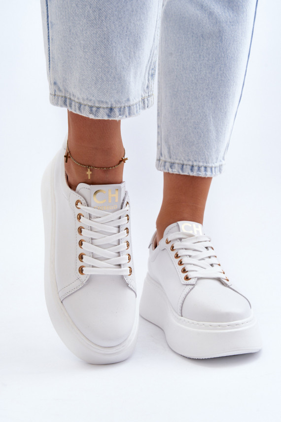 Moteriškos Oda Sneakers modelio batai su platforma CheBello 4367 baltos spalvos