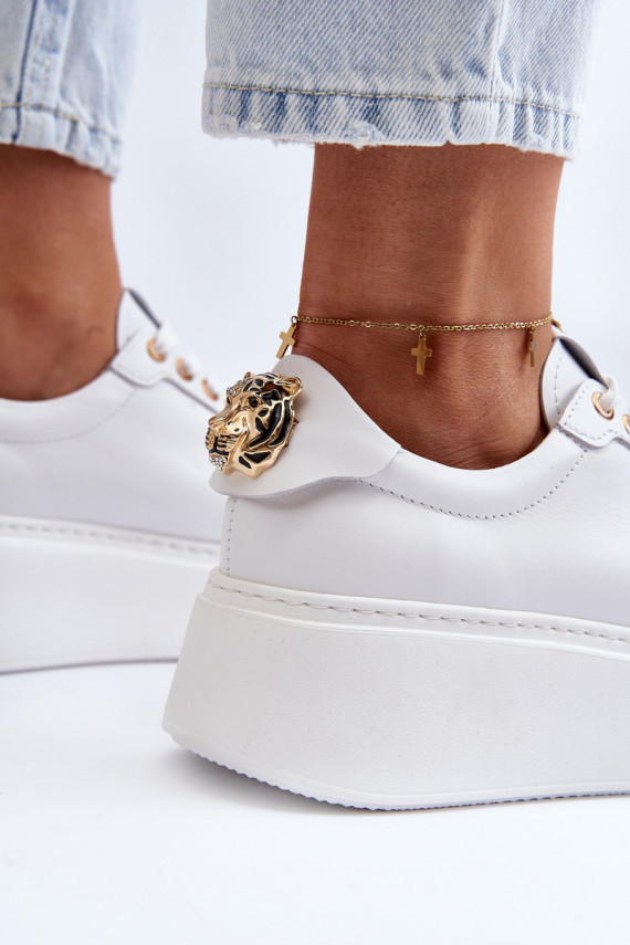 Moteriškos Oda Sneakers modelio batai su platforma CheBello 4367 baltos spalvos