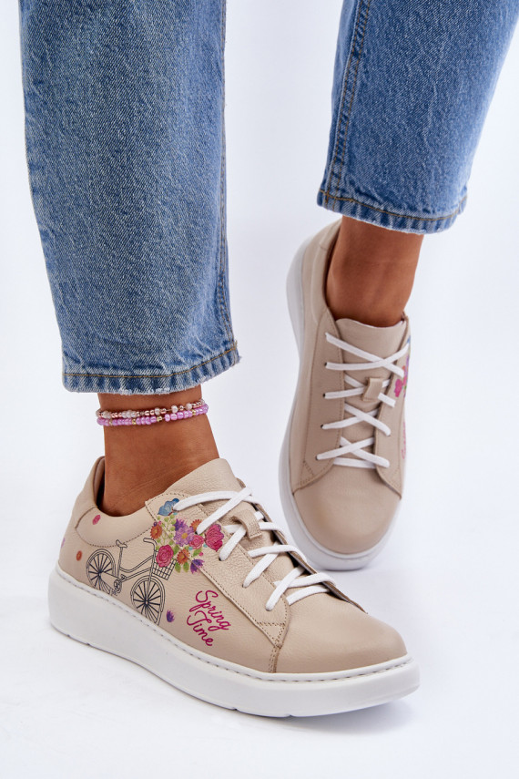 Zazoo 024/TAMARA Moteriškos Sneakers modelio batai Oda smėlio spalvos