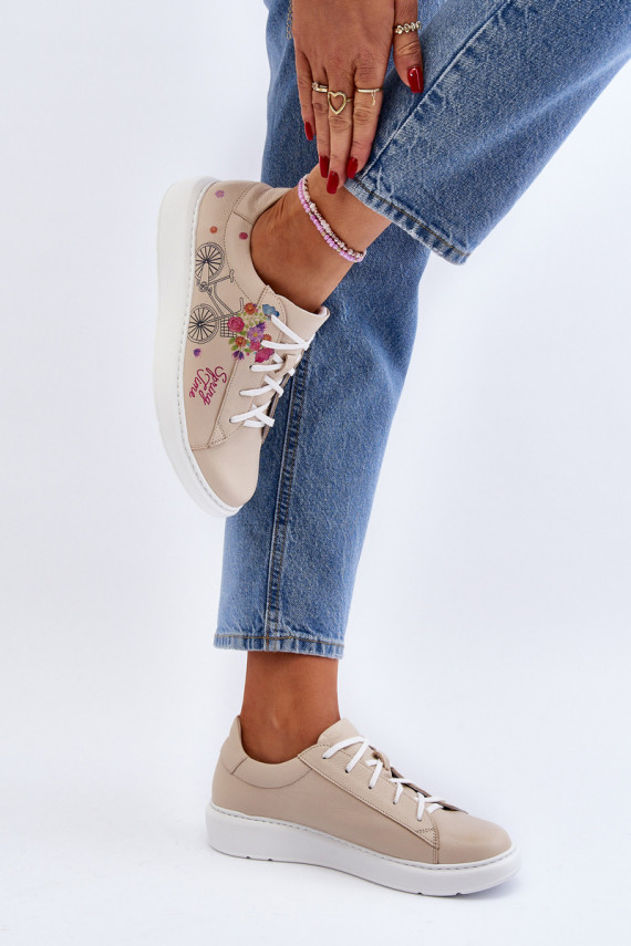 Zazoo 024/TAMARA Moteriškos Sneakers modelio batai Oda smėlio spalvos