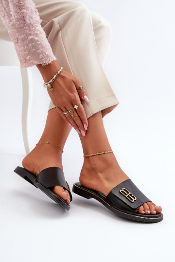 Zazoo 40384 Elegantiško stiliaus Odinės šlepetės Moteriškos juodos spalvos 2