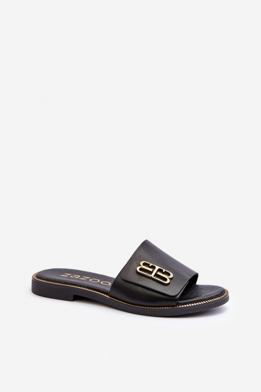 Zazoo 40384 Elegantiško stiliaus Odinės šlepetės Moteriškos juodos spalvos