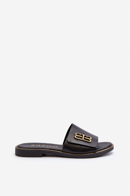 Zazoo 40384 Elegantiško stiliaus Odinės šlepetės Moteriškos juodos spalvos