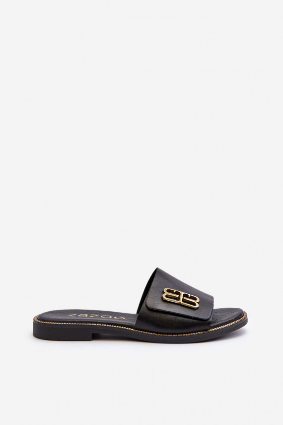 Zazoo 40384 Elegantiško stiliaus Odinės šlepetės Moteriškos juodos spalvos