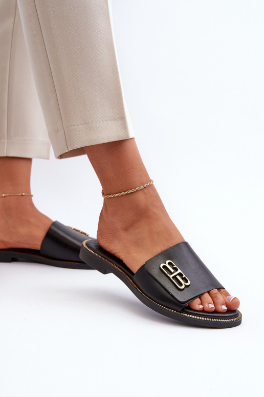 Zazoo 40384 Elegantiško stiliaus Odinės šlepetės Moteriškos juodos spalvos