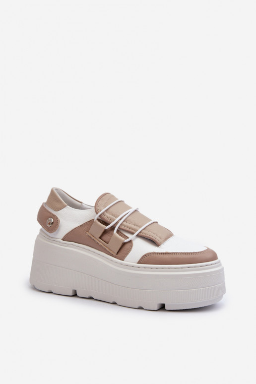 Zazoo 1833 Sneakers modelio batai Moteriškos Oda su madingais masyviais padais smėlio spalvos-baltos spalvos