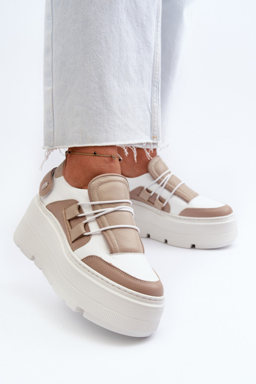 Zazoo 1833 Sneakers modelio batai Moteriškos Oda su madingais masyviais padais smėlio spalvos-baltos spalvos