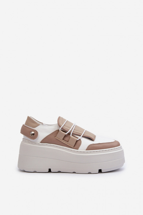 Zazoo 1833 Sneakers modelio batai Moteriškos Oda su madingais masyviais padais smėlio spalvos-baltos spalvos
