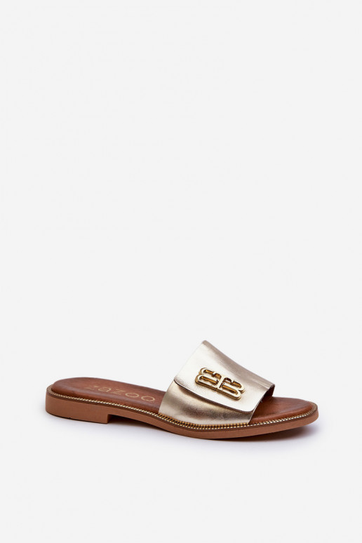 Zazoo 40384 Elegantiško stiliaus Odinės šlepetės Moteriškos aukso spalvos