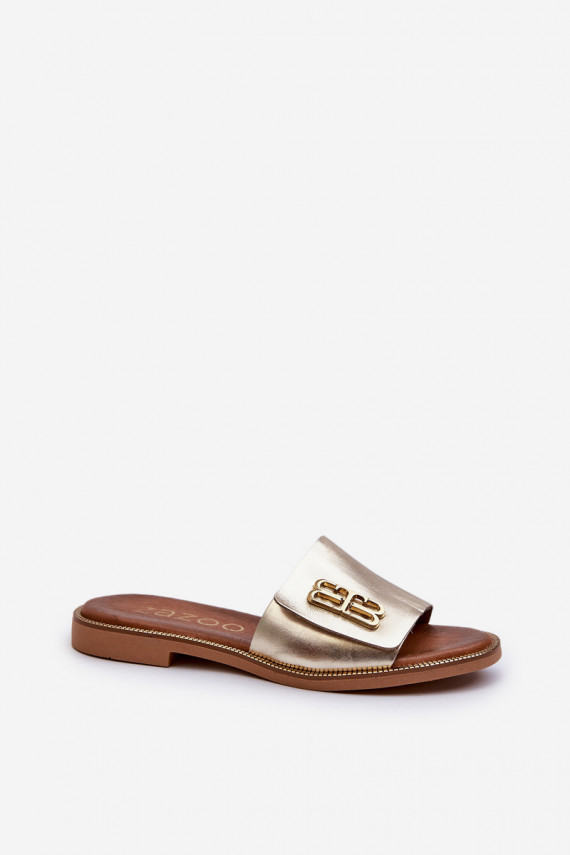 Zazoo 40384 Elegantiško stiliaus Odinės šlepetės Moteriškos aukso spalvos