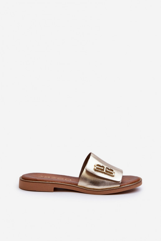 Zazoo 40384 Elegantiško stiliaus Odinės šlepetės Moteriškos aukso spalvos