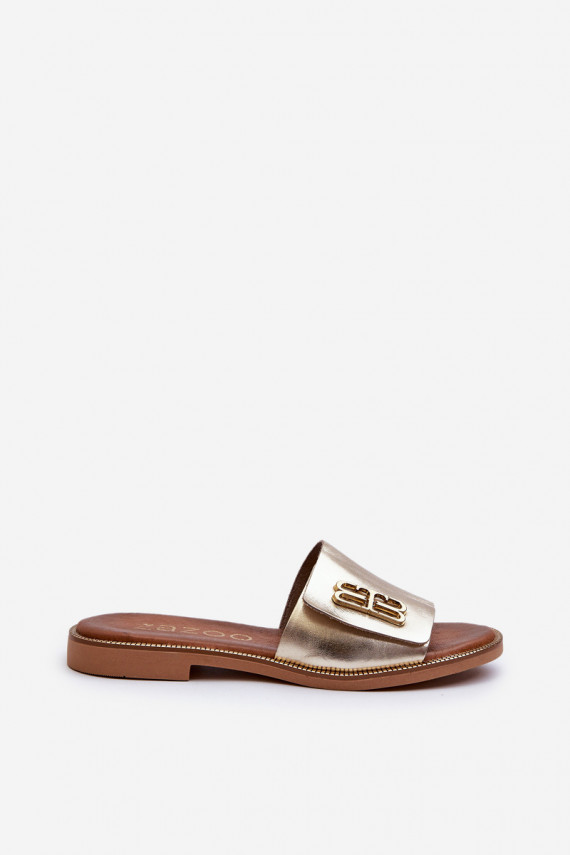 Zazoo 40384 Elegantiško stiliaus Odinės šlepetės Moteriškos aukso spalvos