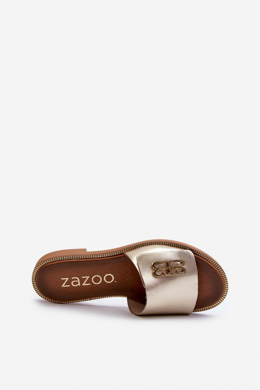 Zazoo 40384 Elegantiško stiliaus Odinės šlepetės Moteriškos aukso spalvos