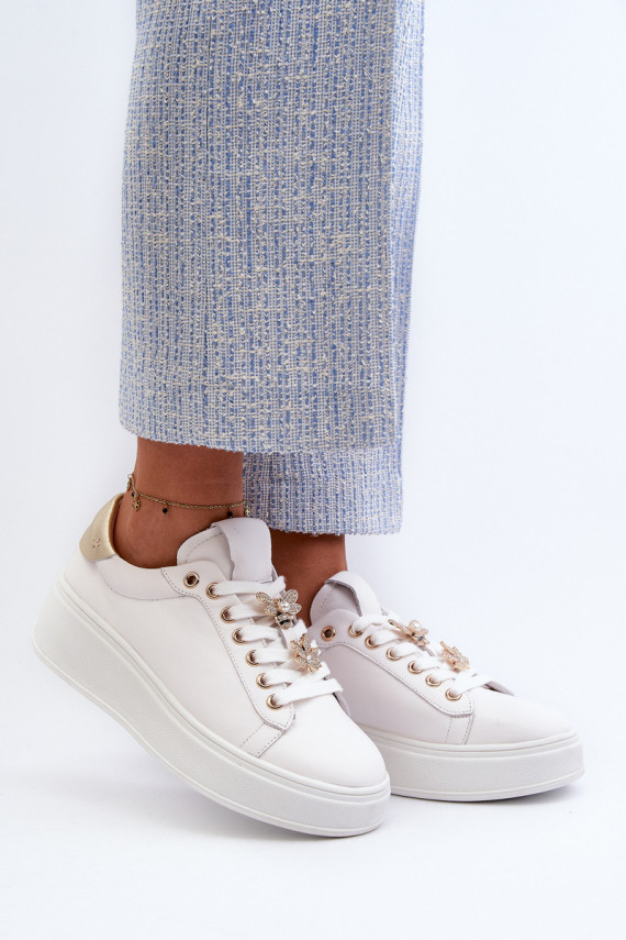 Oda Sneakers modelio batai Moteriškos su platforma Z Przypinkami D&A SN67 baltos spalvos