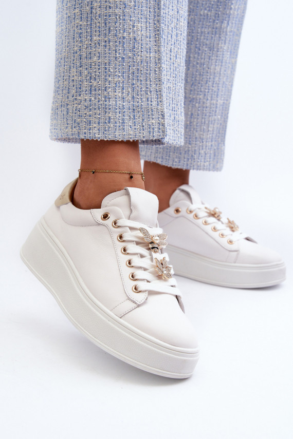 Oda Sneakers modelio batai Moteriškos su platforma Z Przypinkami D&A SN67 baltos spalvos