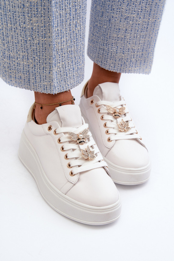 Oda Sneakers modelio batai Moteriškos su platforma Z Przypinkami D&A SN67 baltos spalvos