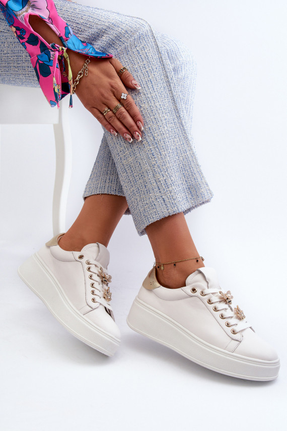 Oda Sneakers modelio batai Moteriškos su platforma Z Przypinkami D&A SN67 baltos spalvos