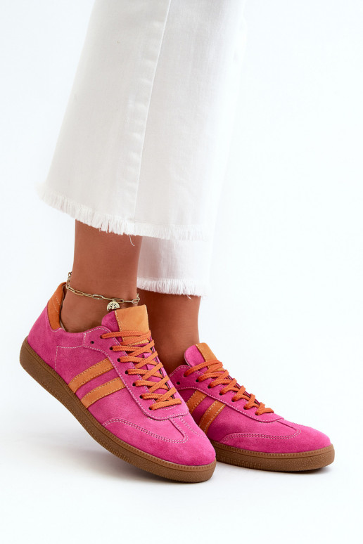 Zazoo N1068 iš zomšos Žemas Sneakers modelio batai Moteriškos rožinės spalvos