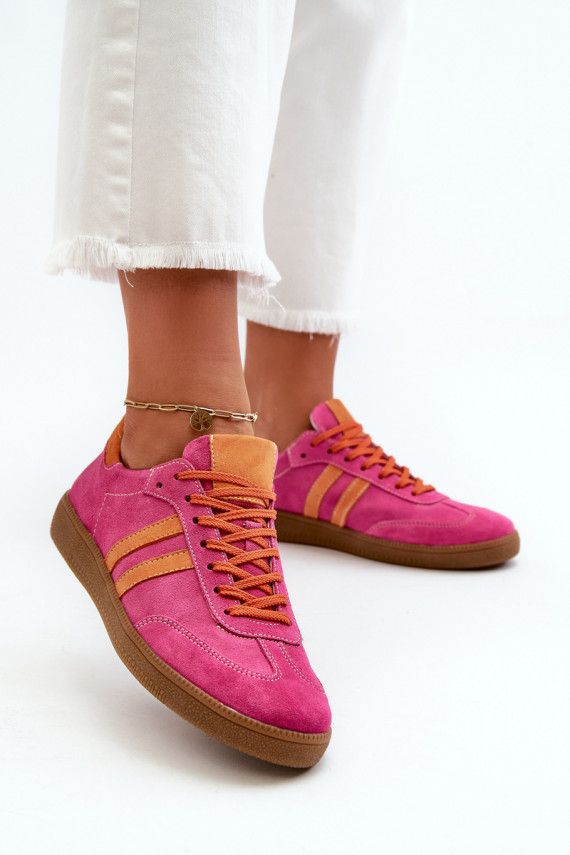 Zazoo N1068 iš zomšos Žemas Sneakers modelio batai Moteriškos rožinės spalvos