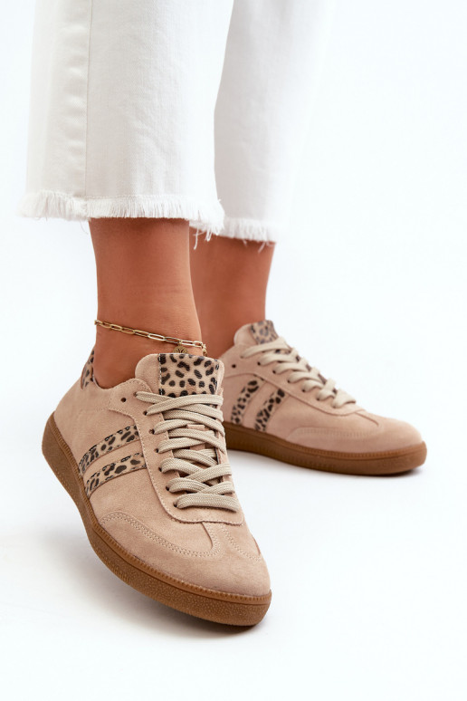 Zazoo N1068 iš zomšos Žemas Sneakers modelio batai Moteriškos smėlio spalvos