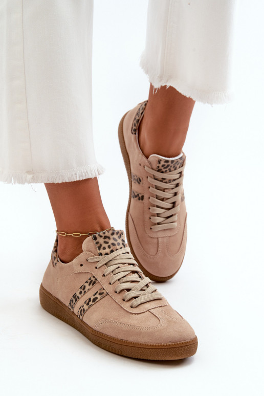 Zazoo N1068 iš zomšos Žemas Sneakers modelio batai Moteriškos smėlio spalvos
