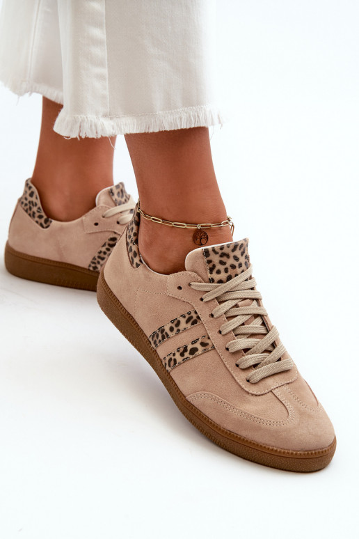 Zazoo N1068 iš zomšos Žemas Sneakers modelio batai Moteriškos smėlio spalvos