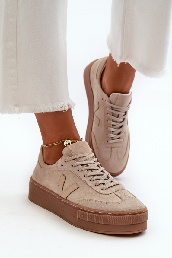Zazoo N1100S2 Sneakers modelio batai iš zomšos Moteriškos su platforma smėlio spalvos