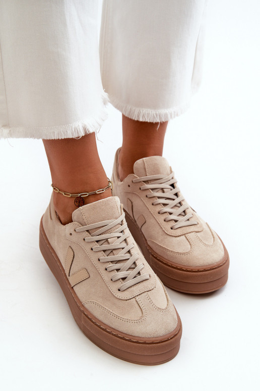 Zazoo N1100S2 Sneakers modelio batai iš zomšos Moteriškos su platforma smėlio spalvos